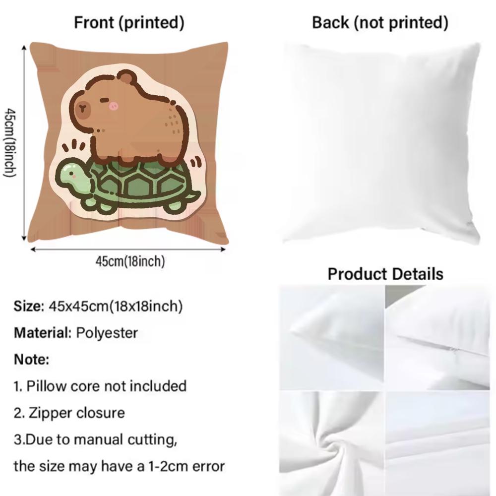 Capybara Cartoon Cute Cushion Cover Reversible Plush Pillow Cover – For Car, Sofa, Bedroom, Perfect As a Gift.