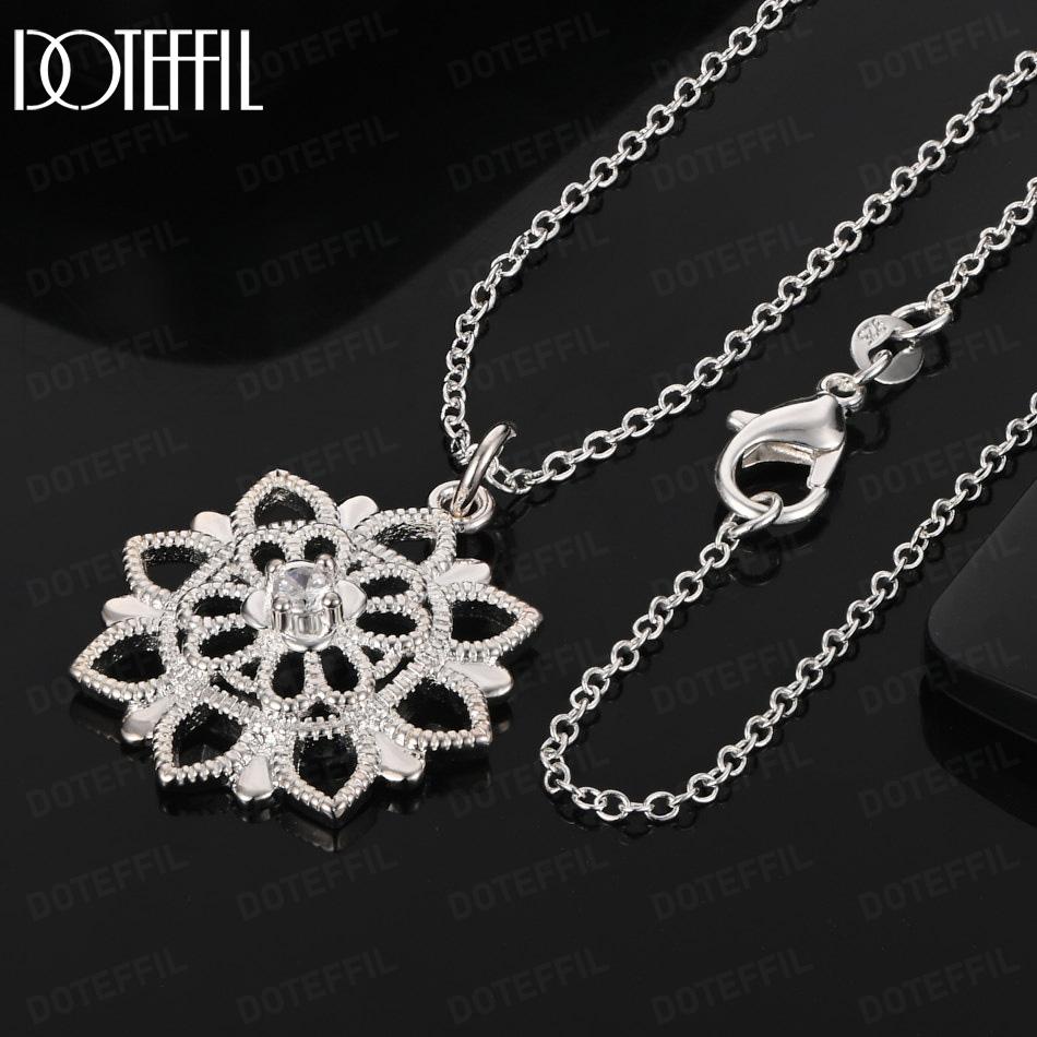 925 Sterling Silver AAA Zircon Flower Pendant Necklace Fashion Jewelry