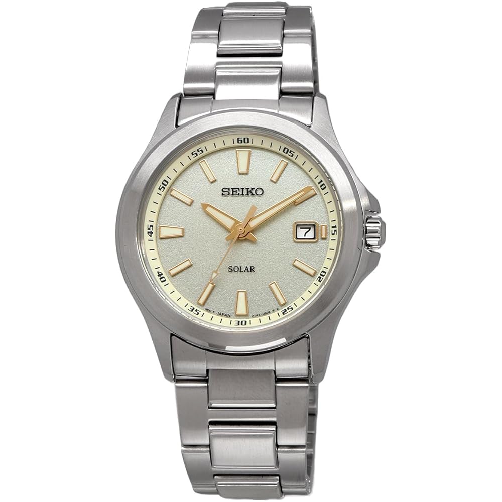 Seiko Solar Quartz SBPN069 Men's Watch Silver Champagne Color Stainless Steel 100M Water Resistant