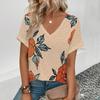 Summer Leisure V-neck T-shirt Women's T-shirt Retro Flower Pattern Print Fashion Print T-shirt Elegant Short Sleeved T-shirt