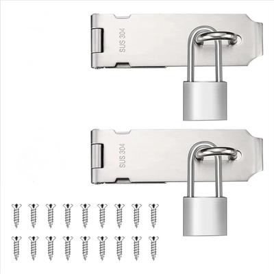 Stainless Steel Padlock Hasp Door Clasp Lock 90 Degree Right Angle Shed Gate Latch Household Burglar-proof Bolt Door Buckle