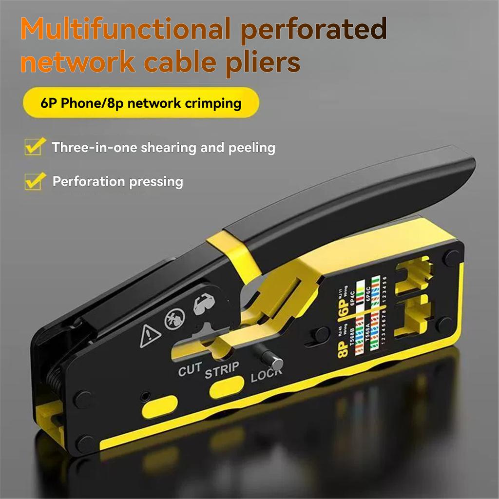 Multifunctional RJ45 Crimping Tool, Multifunctional Through-Hole Wire Crimping Pliers, RJ11/RJ12 Cat5/Cat6 Network Jack Crimping Pliers (6P/8P)