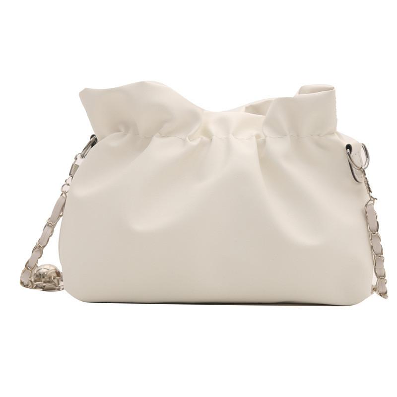 Small Pu Bucket Handbag With Wrinkled Texture And Chain Shoulder Strap For Street Fashion