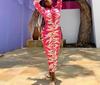 2025 Autumn/Winter Women's Bodycon Lapel Button-Down Printed Long Dress