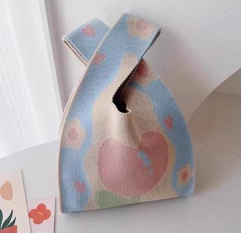 Ins Internet celebrity handbag women's knitted wool bucket bag Japanese and Korean version versatile hand carry casual tote bag box lunch bag