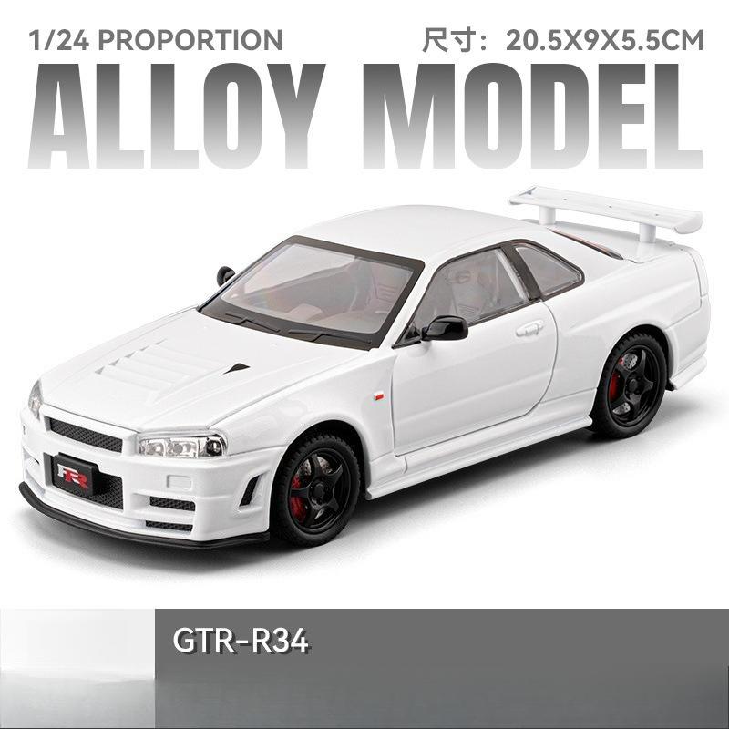 ABAM1 Chezhi 1:24 Sang GTR-r34 Simulation Alloy Sports Car Model Sound and Light Return Children's Toys Wholesale