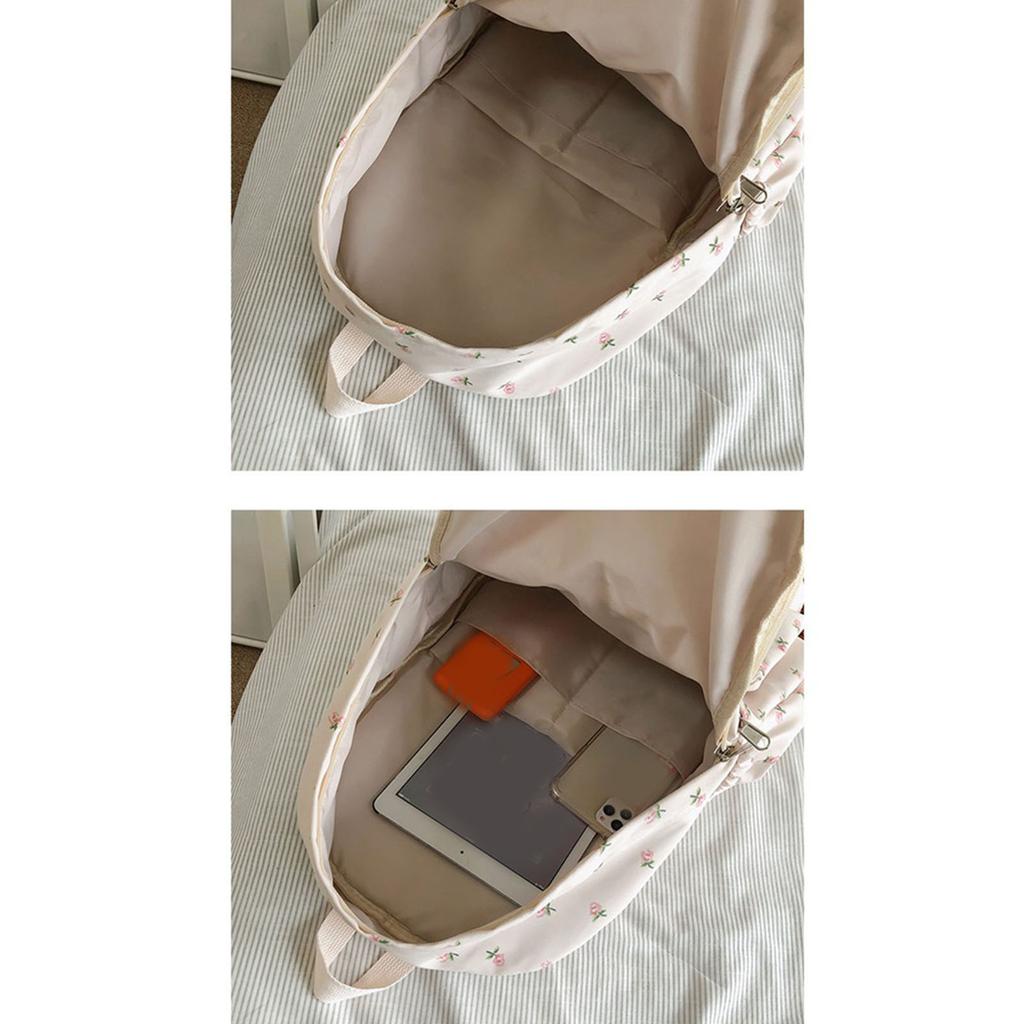 Dame Ryggsekk Nylon Reise Skolesekk Veske Blomstertrykk Søt Medium Størrelse Casual Dagstursekk for Jenter Skole Reise