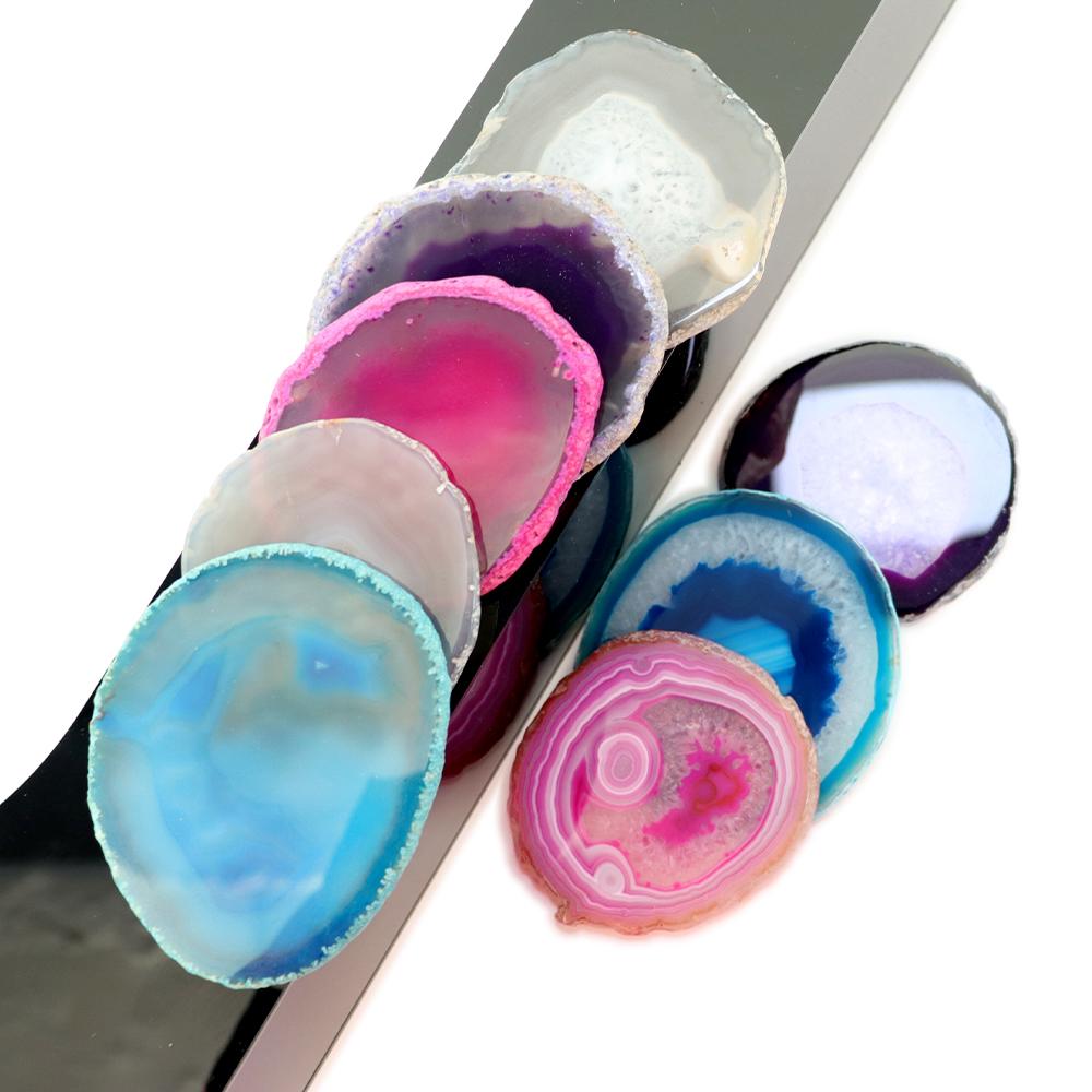 1pcs 70-90g Red Blue Purple Crystal AGATE SLAB Geode Amethyst Crystal Mineral Coaster Electroplated Edging Geode Agate Slice