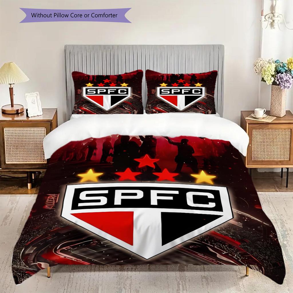 Sao Paulo FC Pattern Bedding Quilt Set Quilt Cover Pillowcase Home Decoration Birthday Gift (1 * Duvet Cover + 2 * Pillowcase, Without Core)