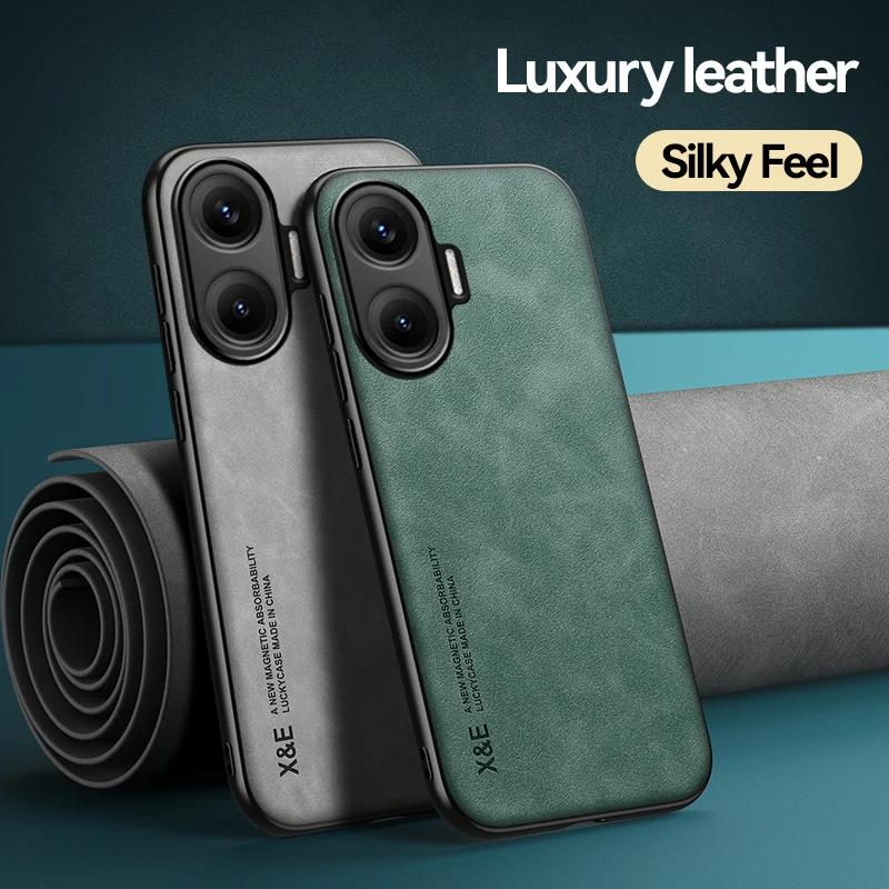 Pro Xiaomi POCO F7 Magnetické pouzdro Odolné PU kůže na dotek S přísavkou Zadní kryt na telefon