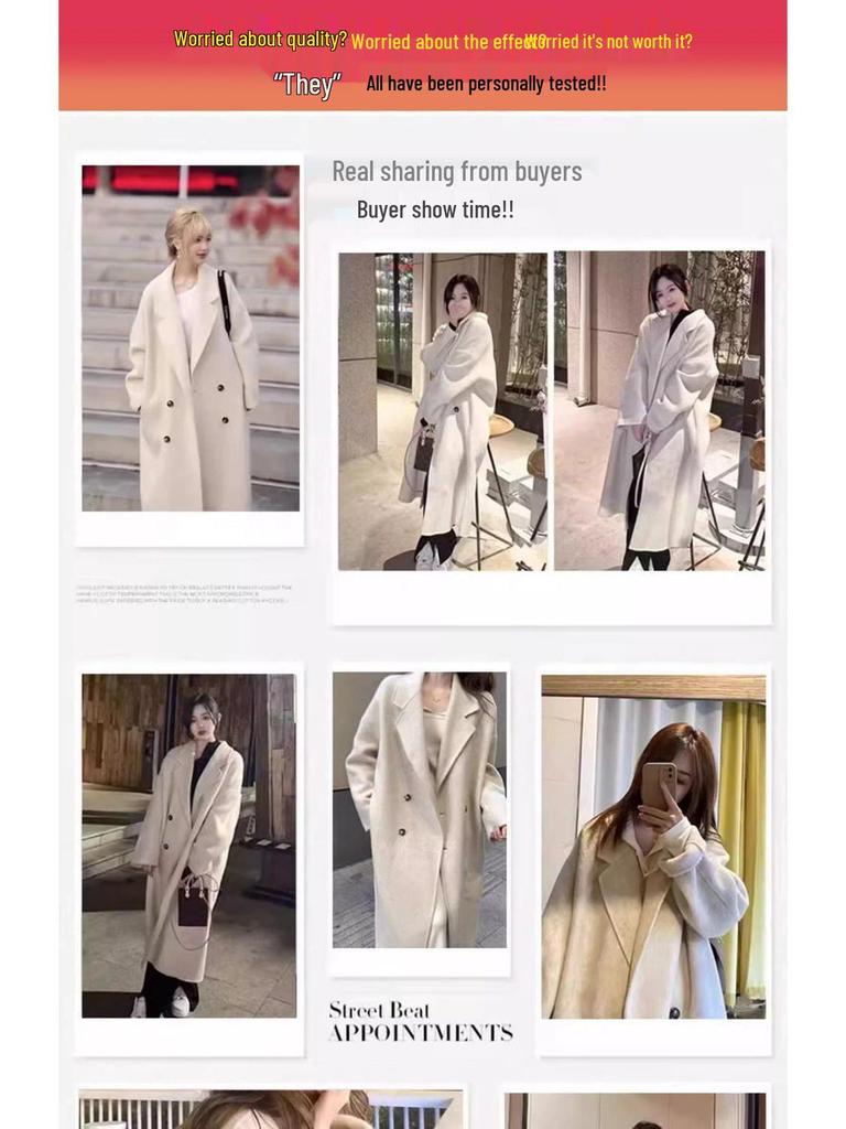 Luźny wełniany płaszcz średniej długości w stylu koreańskim na jesień/zimę 2025 dla kobiet