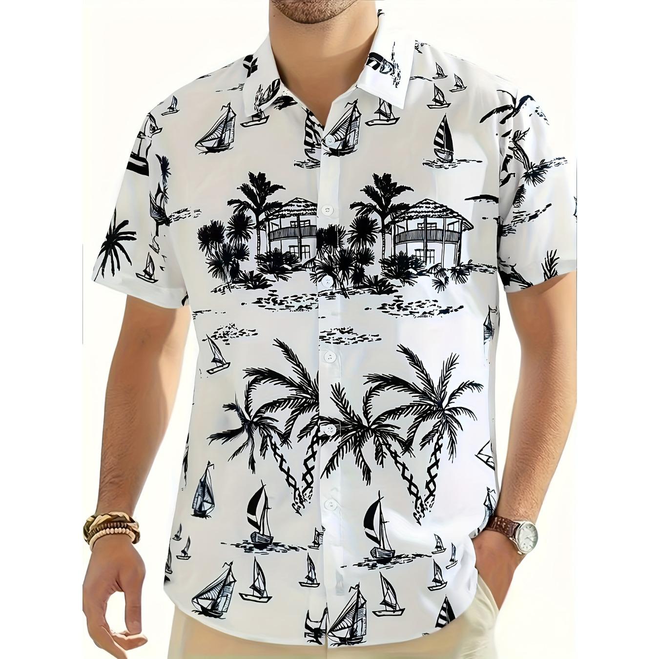 2026 Summer New Style Men s Short-Sleeved Shirt with 3D Coconut Tree Print Casual Fashionable Comfortable XS