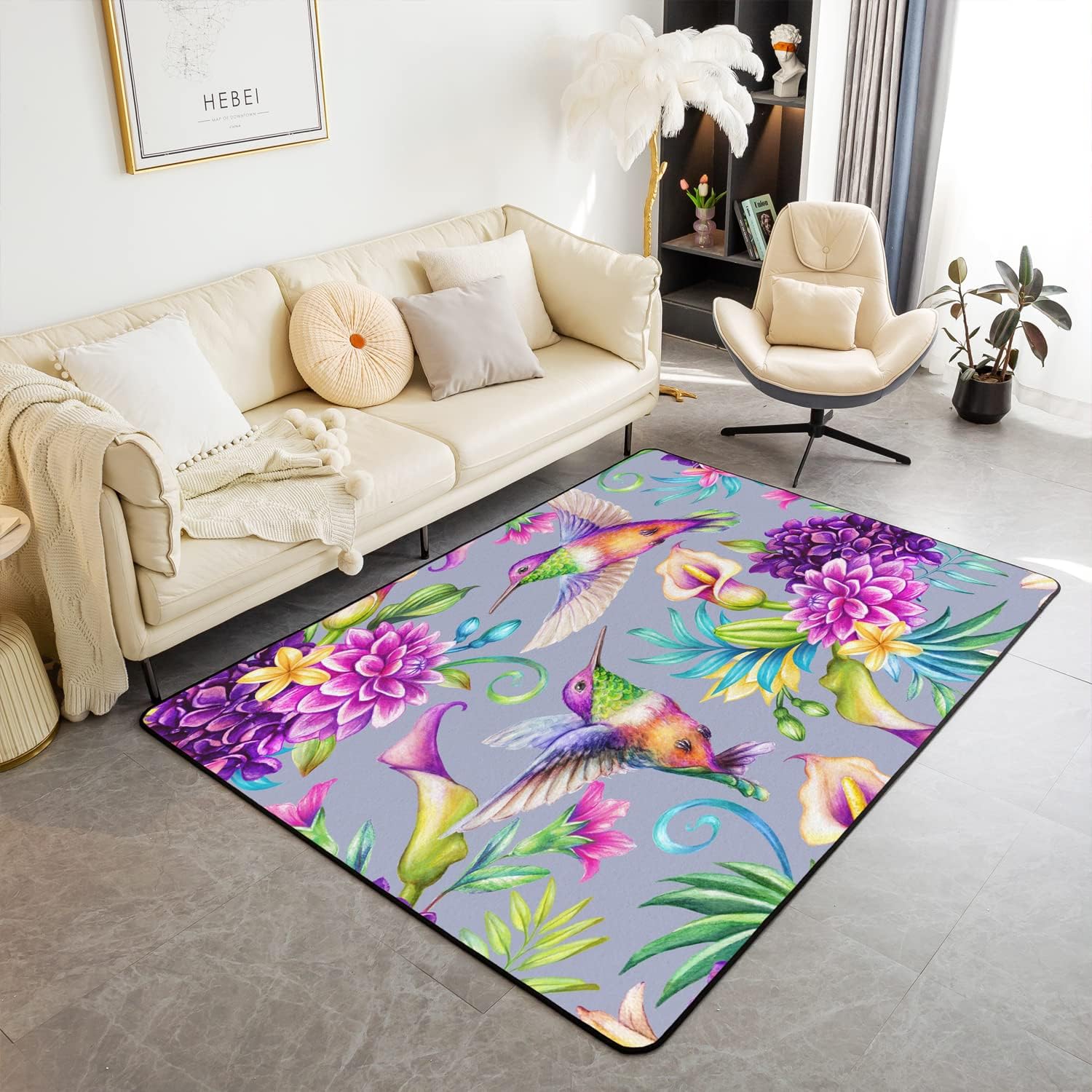 

Hummingbird Area Rug Tropical Birds Living Room Rugs for Bedroom Home Decor Hummingbird Flowers Carpet Ultra Soft Non-Slip 40x60cm 16x24 inch