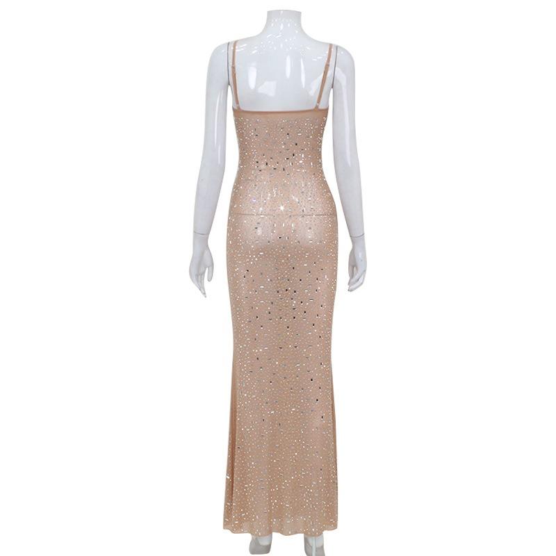 Bretelă de damă Diamant strălucitor Sac șold Petrecere Sexy Fierbinte Plasă Transparentă Rochie de seară tip coadă de pește