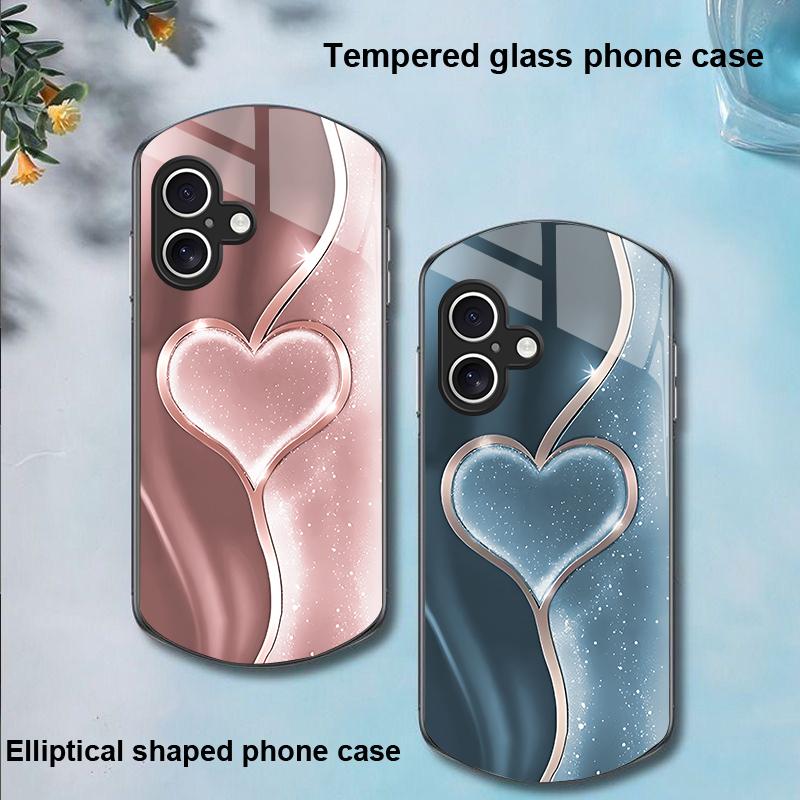 Gradual Love Big For Apple IPhone 16 11 13 15 14 Pro Max 12 Mini 7 8 Plus XR X XS SE Elliptical Shaped Tempered Glass Phone Case