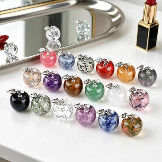 DIY Necklace Pendant Fruit Shape Natural Faux Crystal Pendant with Electroplated Silver Leaf Buckle 20mm Mini Ornament