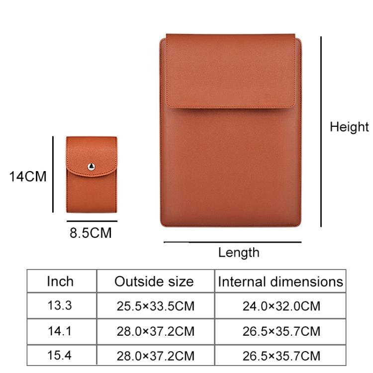 PU05 PU Leather Laptop Sleeve 14.1 Inch, Magnetic Protective Carrying Bag with Triangle Support, Heat Dissipation and Extra Storage Pouch