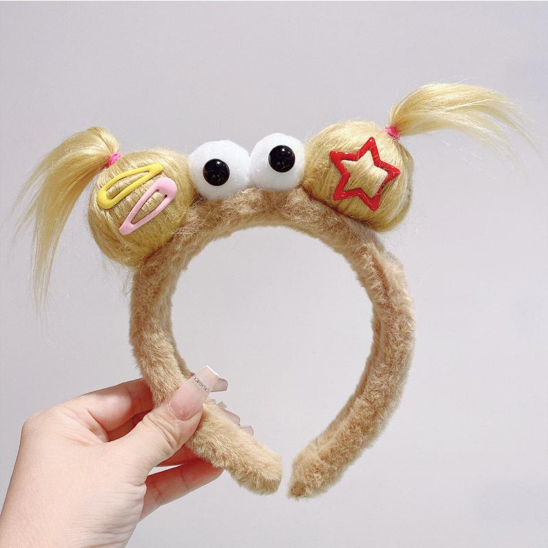 New Funny Plush Ugly Doll HairBand Female Winter Cute Cartoon Face Wash Hairband Hair Hoop Korean Girl Hair Grotto Headband