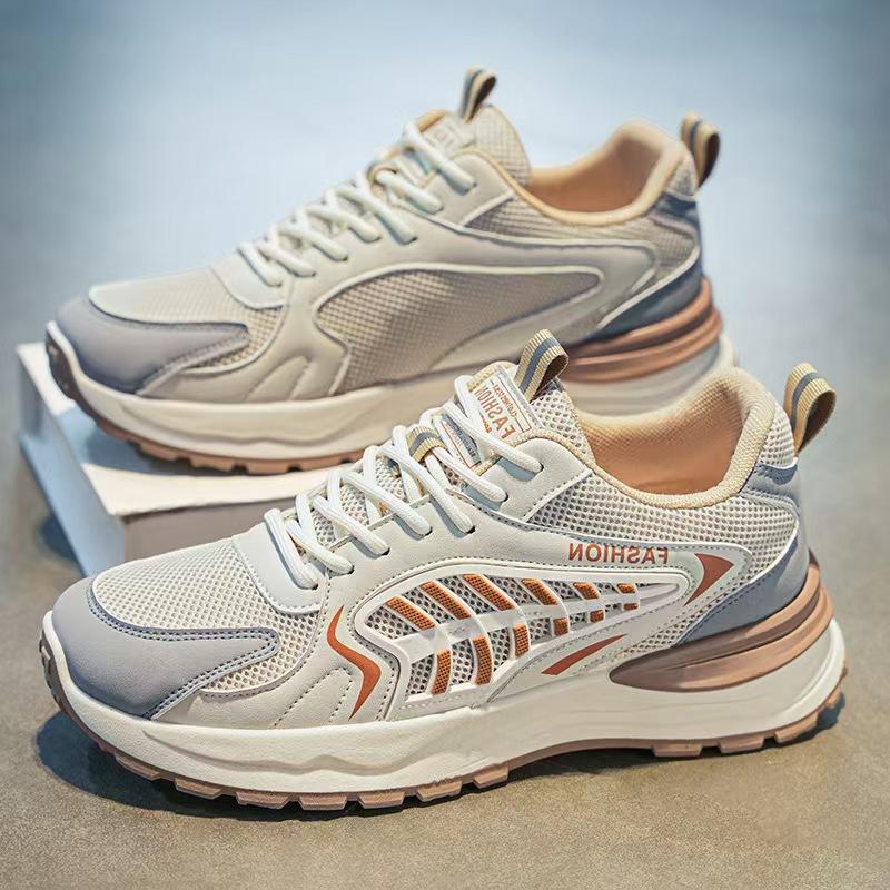 

2025 spring sports shoes new breathable mesh shoes men s trend versatile non-slip casual dad shoes trendy shoes 39 бежевый