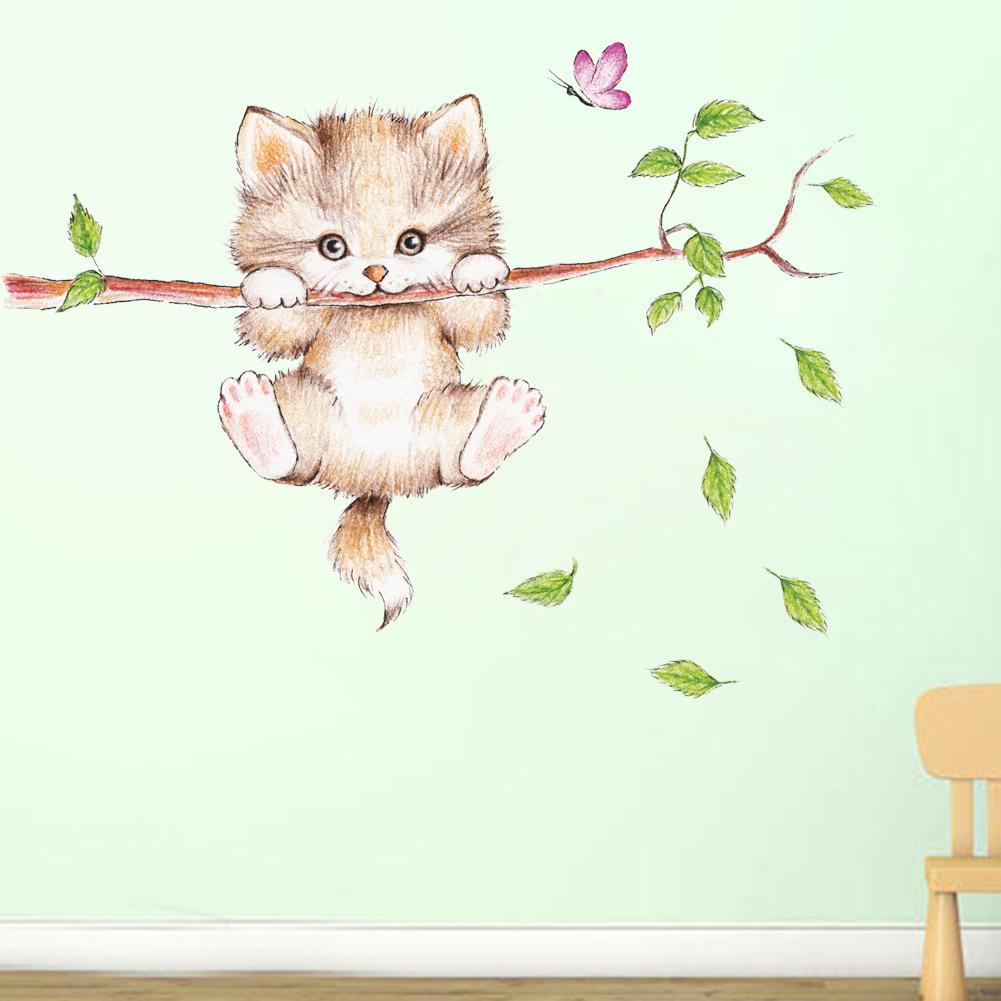Cute Cat Branch Wall Stickers Detachable Beautiful Switch Decals Exquisite Colorful Decoration For Homes Offices Corridors