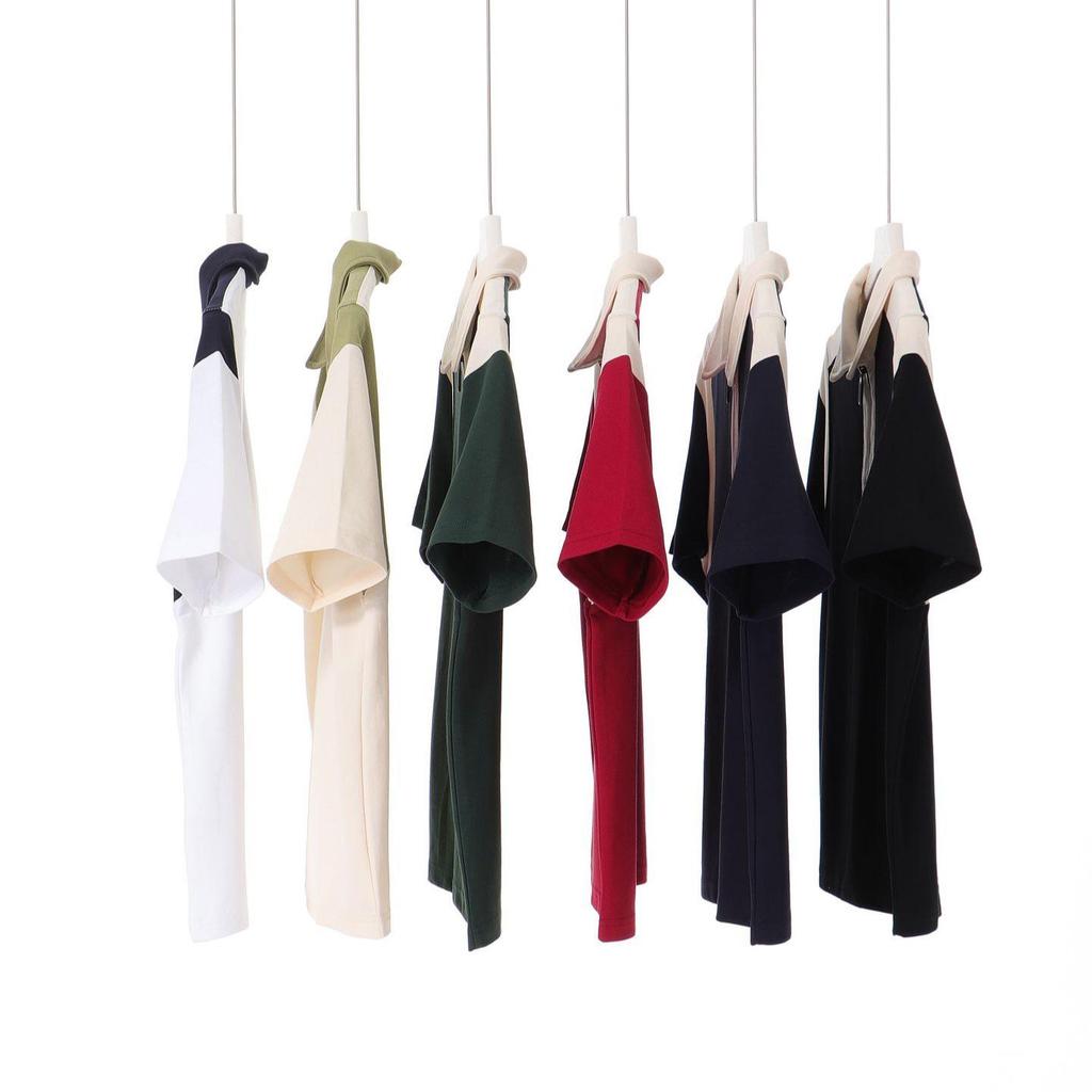 Trendy College Style Contrast Polo: Heavy 240g Pearl Cotton, Half-Zip, Drop Shoulder, Short Sleeve