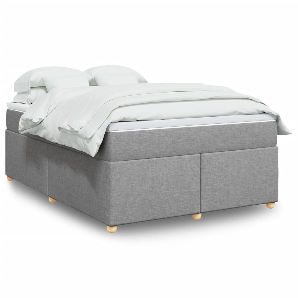 Box Spring Bed with Mattress Light Grey 140 X 200 Cm Fabric