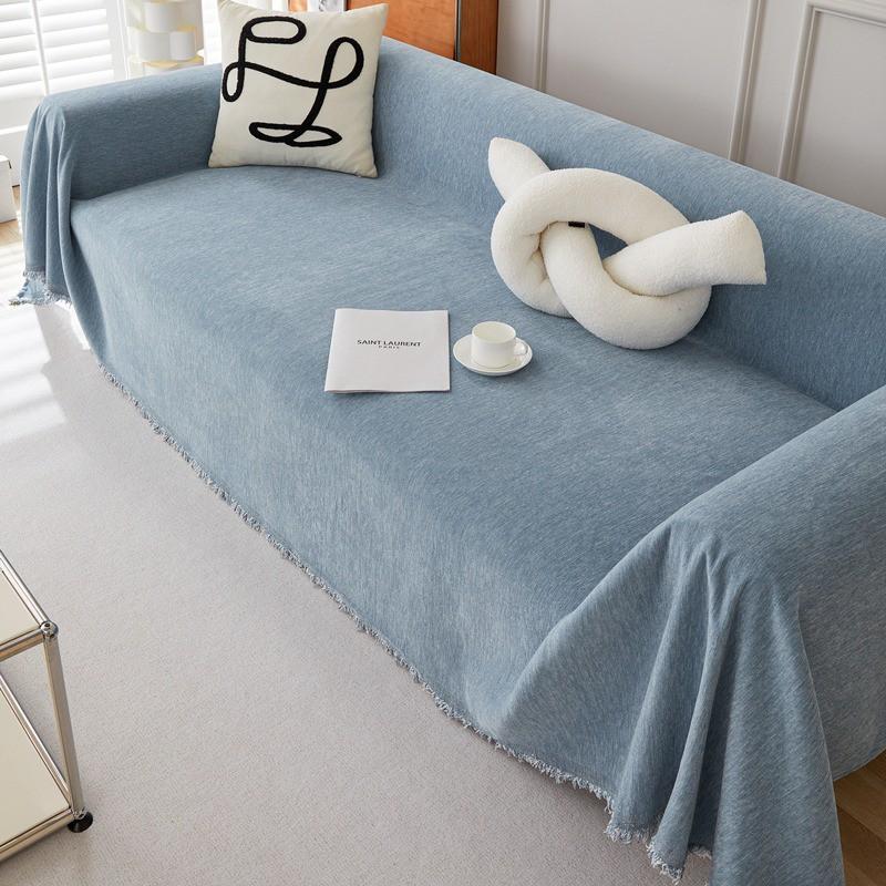 Solid Chenille Sofa Throw Cover Modern Minimalist Slipcover 3-Seater Cushion Protector