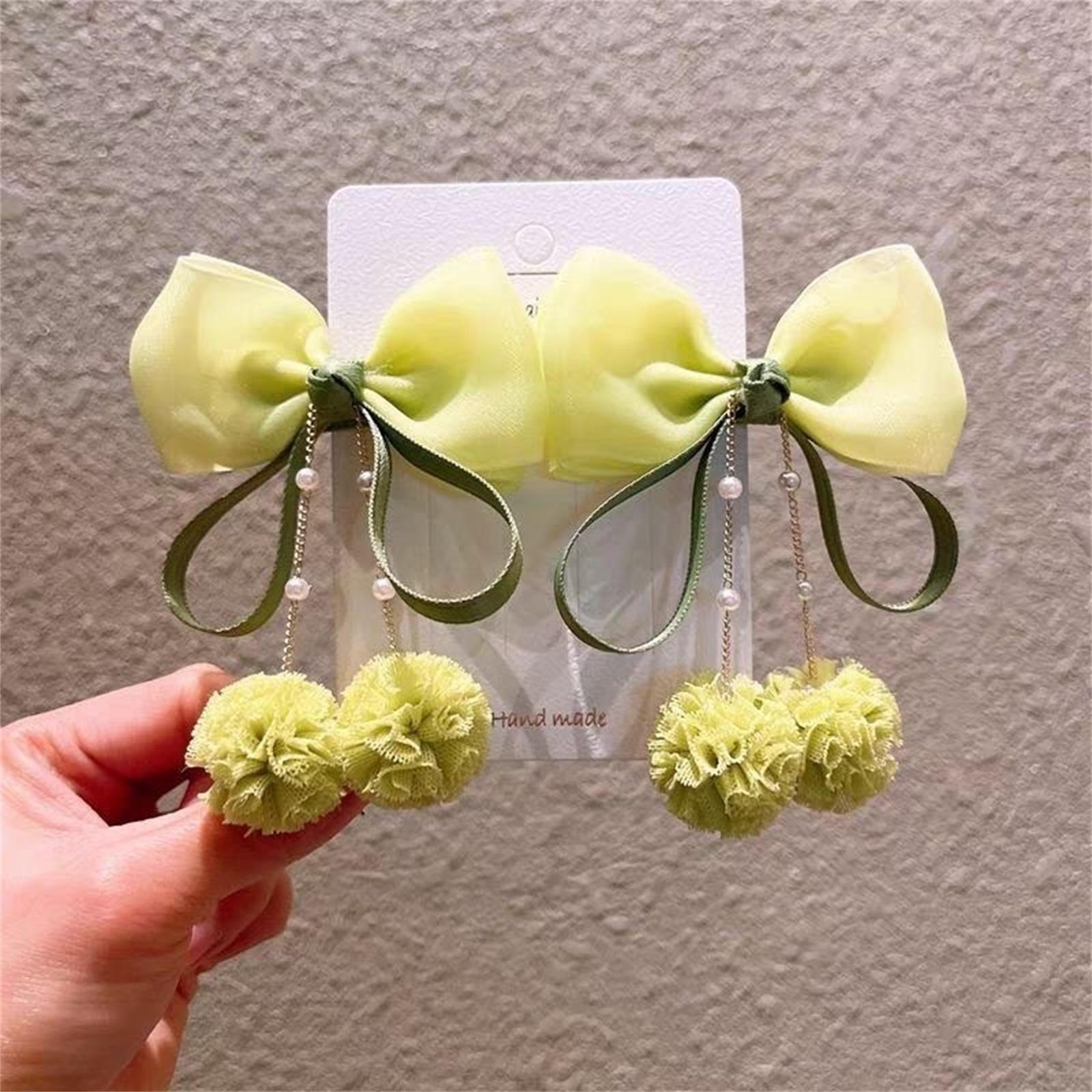 Headflower, Tassel, Ball, Ribbon, Bow, Hair Clip, Sweet, Hairpin, Hair Accessory, Headpiece One Size