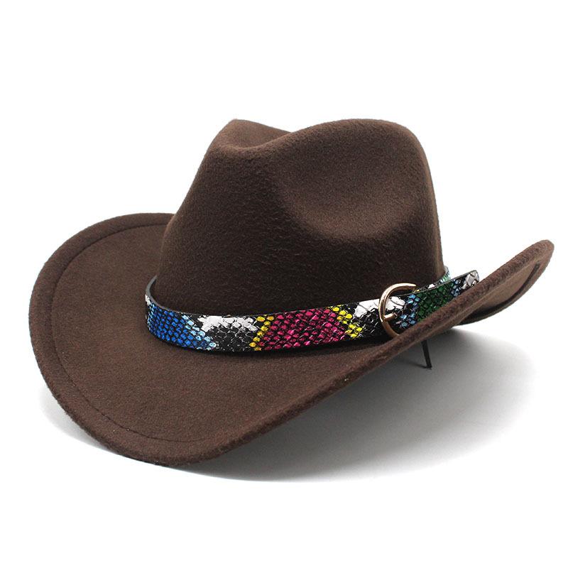 

Spring And Autumn Wool Top Hat Women S Snake Belt Western Cowboy Jazz Hat Men S Outdoor Sun Hat Top Hat M（56-58cm） темно-коричневого кольору