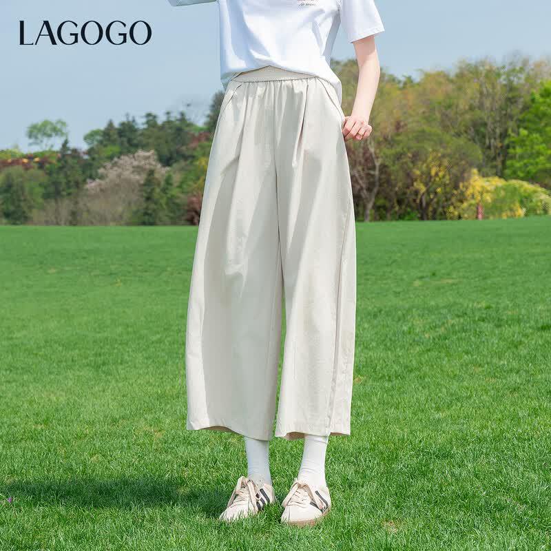 LAGOGO Women s Cropped Wide-Leg Pants M