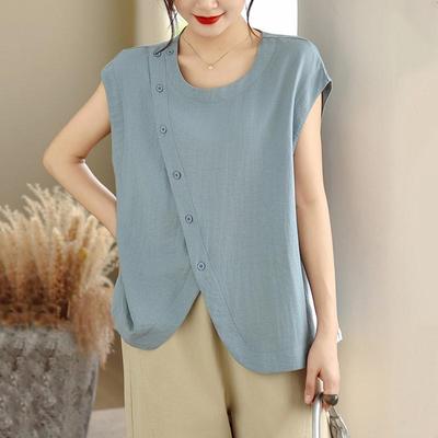 Sleeveless Oversized Shirts & Blouses for Blouse Casual Loose Summer Tops Women Button Up Shirt