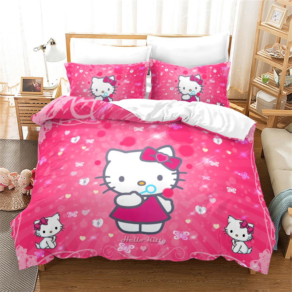 Sanrio Hello Kitty Quilt Cover Anime Full Pink Cartoon Duvet Skin Friendly Breathable Cute Printed Comforter Bedding