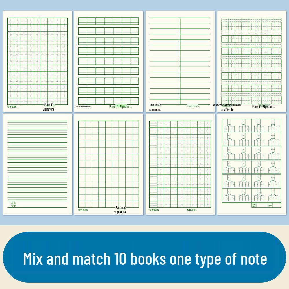 Thickened 32K Exercise Book: First Grade Math & Pinyin with Field Grid for Elementary & Kindergarten