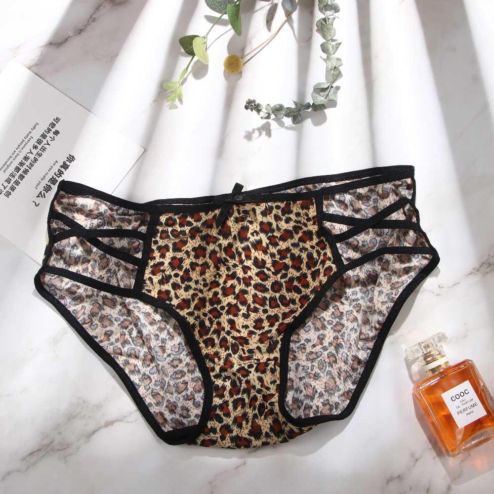 Women Bownot Transparent Low waist Leopard Panties Lace Thongs Briefs Underwear