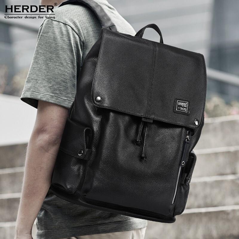 Herder Men's Travel Backpack, Top-Grain Leather, Business Backpack, Laptop Bag