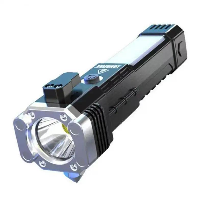 LED Flashlights Tactical Torch Rechargeable Portable Spotlight Long-Range Camping Flashlight With Safety Hammer COB Sidelight
