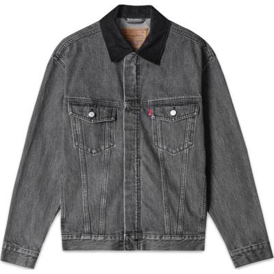Levis Vintage Effen Kleur Revers Rits Losse Lange Mouw Denim Jas Heren jassen Grijs 002I4-0000