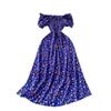 French Retro Floral Slimming High-Waist Long Dress with Pleated Drawstring and Big Swing Hem