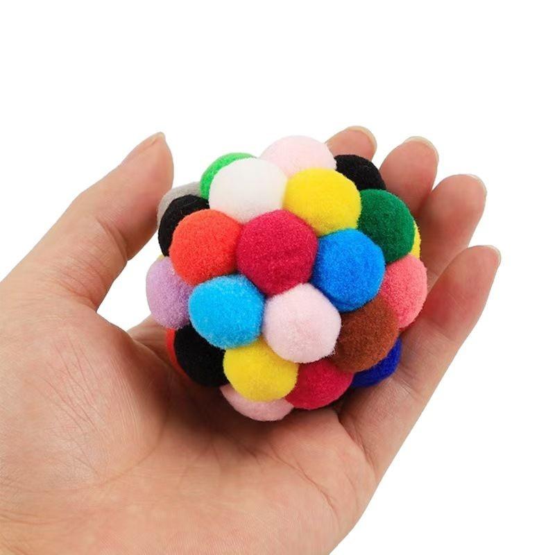 Hot Cat Interactive Toy Plush Ball Pet Bouncy Ball Self-play Ball Boredom Reliever Cat Teaser Colorful Yarn Ball Pet Toy