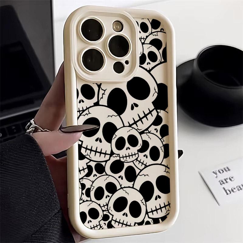 Halloween Black Horror Art Silicone Phone Case For iPhone 17 Pro 14 15 Plus 11 12 13 16 Pro Max Coque 16E 17AIR Shockproof Cover