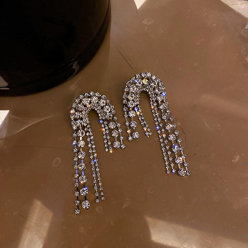 Hollow Out Earrings for Women 2024 Temperament Fringe Exaggerate Drop Earring Long Personality Wedding Zircon Girl Gift