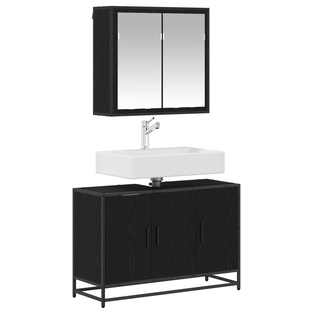 Bathroom Furniture Set 2 Pcs Black Oak Look Wood Based Material