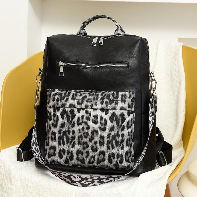 

Новый школьный рюкзак с леопардовым принтом высокой ценности, рюкзак для покупок, повседневный многофункциональный рюкзак чёрный