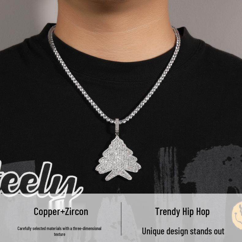 Collier Pendentif Arbre de Noël en Zircon pour Homme - Bijoux Tendance Haut de Gamme Européens et Américains