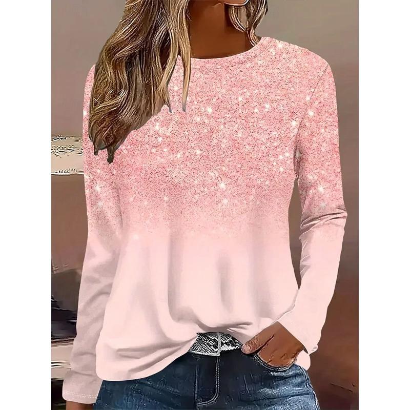 

Women s T Shirt Print Ombre Floral Graphic Vintage Stylish Classic Long Sleeve Crew Neck Round Neck Regular Tops 5XL