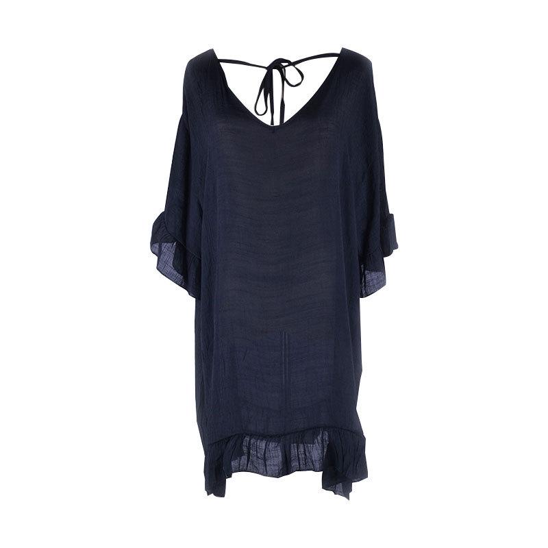 European-American Bamboo Cotton V-Neck Bikini Cover-Up - Holiday Beachwear with Sun Protection