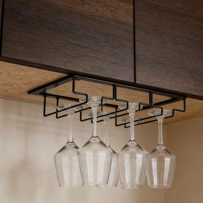 3-Row Wine Glass Rack Under Cabinet Wine Glass Drying Organizer Black Metal Stemware Holder for Cabinet Kitchen Bar Restaurant