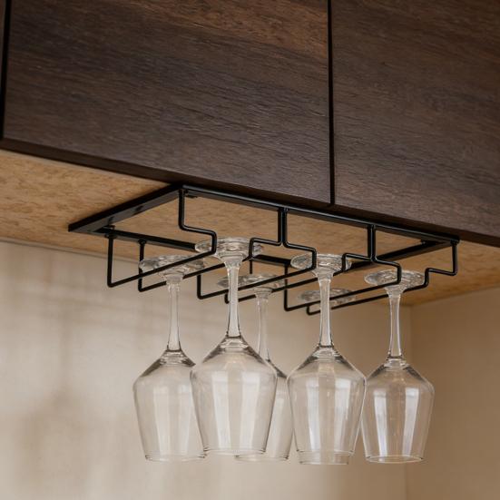 3-radig vinglashållare för under skåp Vinglashållare för torkning Svart Metall Glasställ för Skåp Kök Bar Restaurang