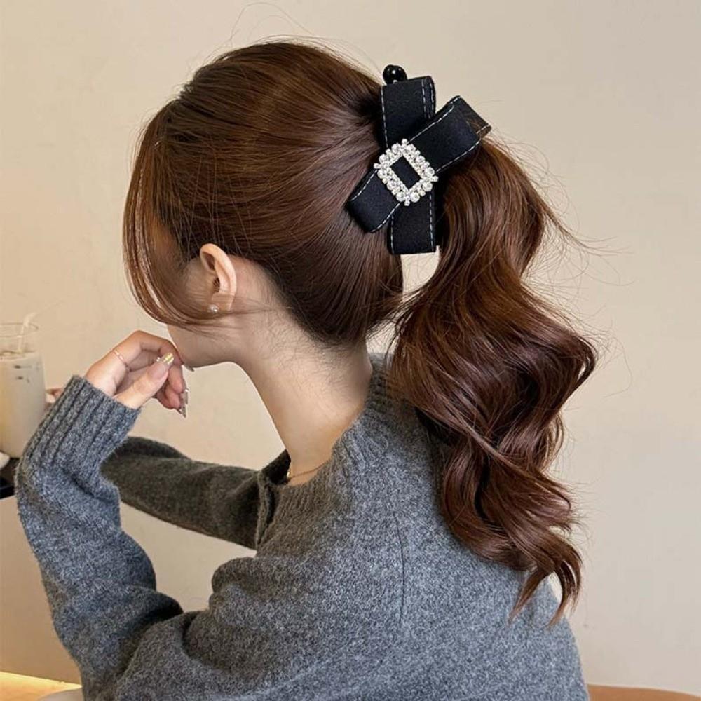 Korean Style Bow Banana Clip Elegant Ponytail Holder Shark Clip Women Vertical Clip  Banquet
