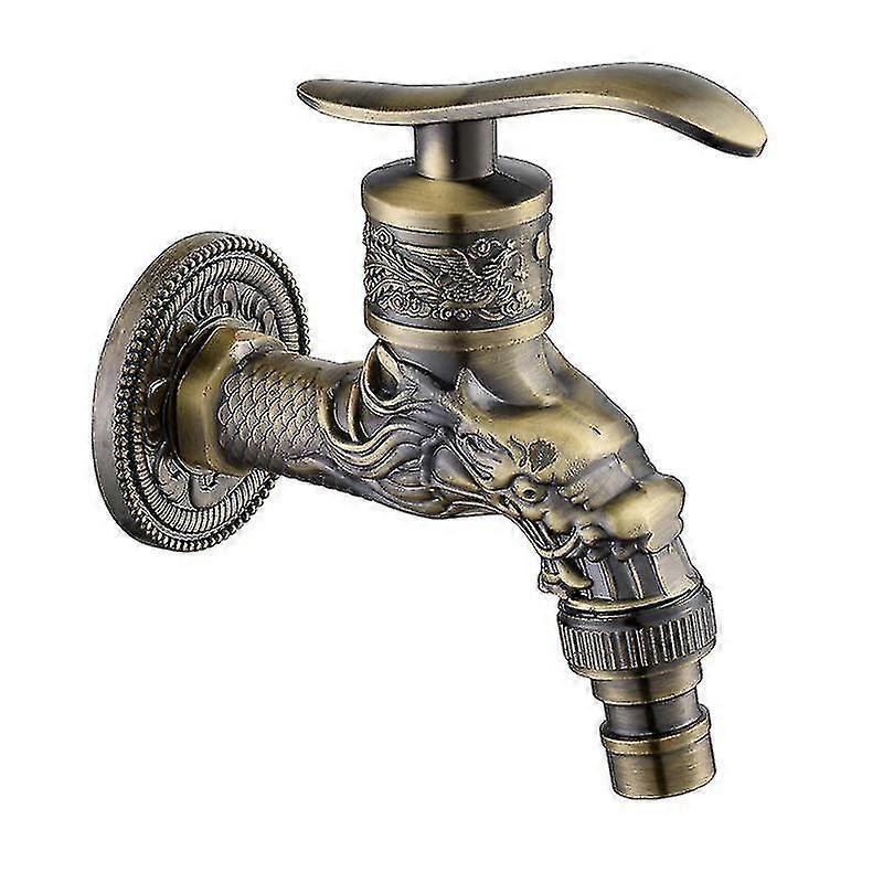 Rubinetto da Parete in Ottone Vintage, Rubinetto da Giardino Esterno G1/2", Rubinetto in Ottone Antico, Rubinetto da Parete Vintage, Rubinetto in Ottone Antico Scolpito con Drago